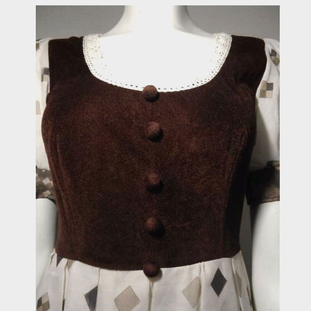 VTG 70s Miss Marlene Dress England Velour Renaissance Faire Cottagecore Maxi XS - Picture 11 of 13